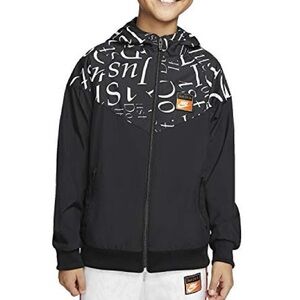 NIKE Black White Just Do It Windrunner Full Zip Lightweight Hoodie Jacket Size L